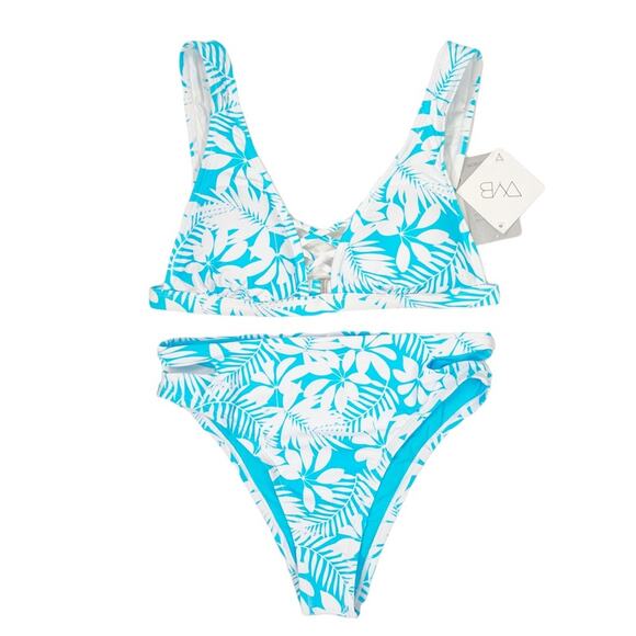 VYB Tropical Strap Halter Top and Bikini Bottom Swimsuit Set - Picture 1 of 14